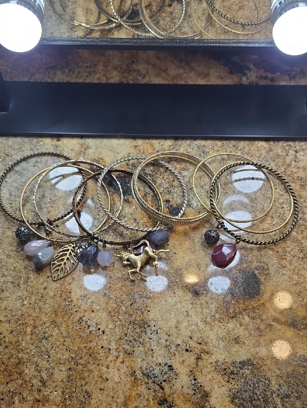 Gold-Tone Charm Bangle Bracelet Set with Gemstone Accents